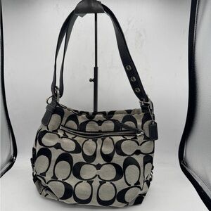 COACH F15067 Shoulder Bag -Grey & Black Signature Canvas -Good